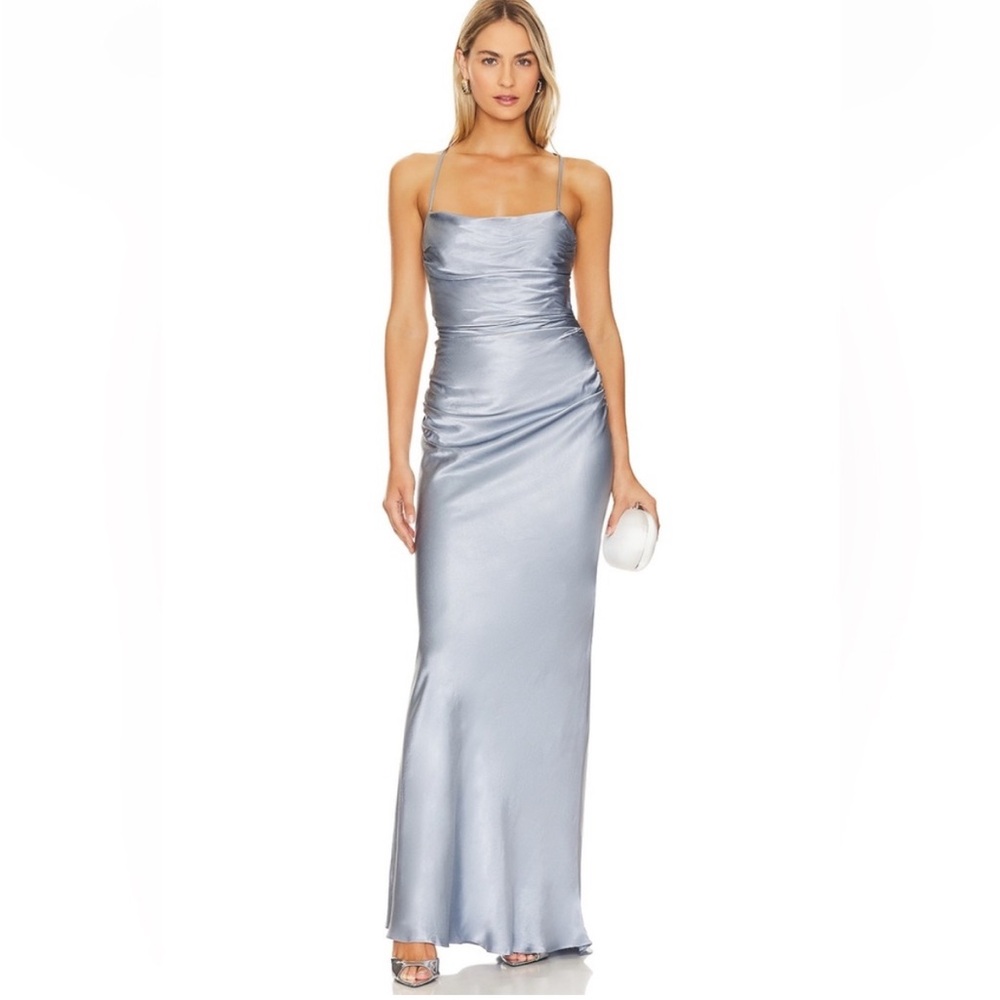 Shona Joy Silver Satin Maxi Dress